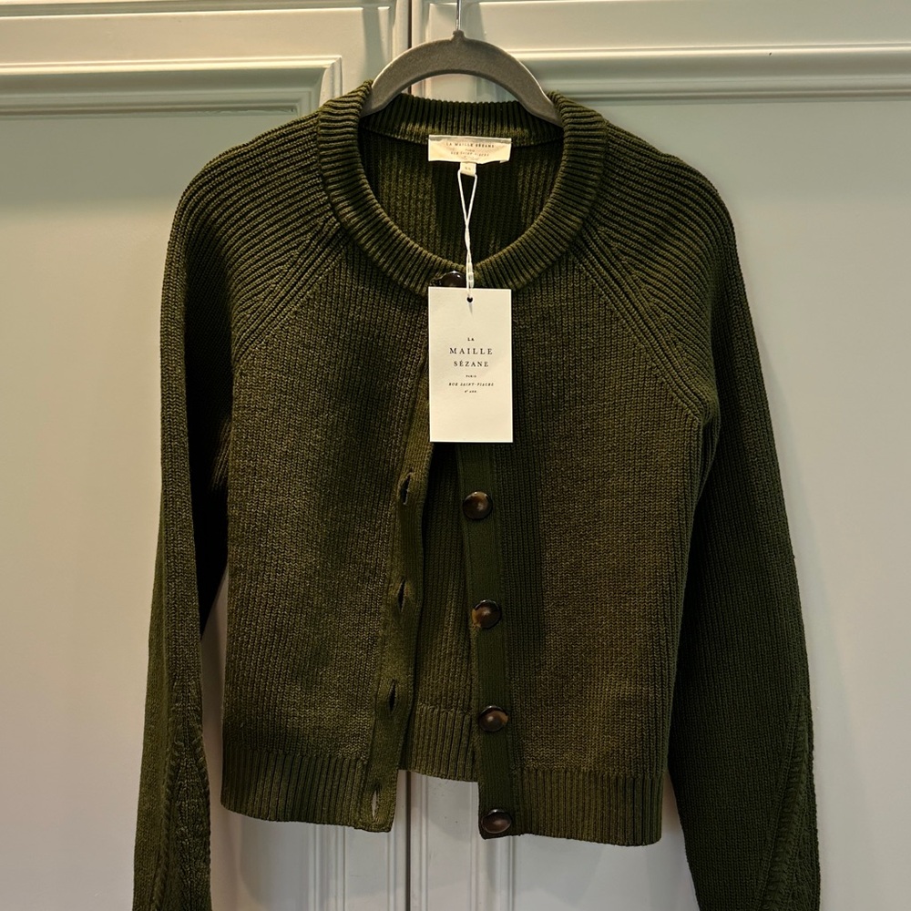 Sezane Green Knit Cardigan